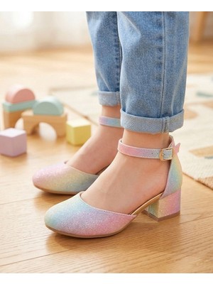 Surpie Shoes Çocuk Topuklu Ayakkabı, Kız Çocuk Renkli Topuklu Ayakkabı, Çocuk Abiye Ayakkabı