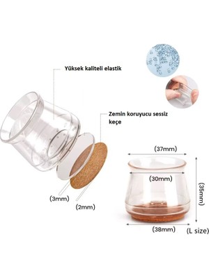 NW NessiWorld 4'lü Keçeli Şeffaf Silikon Sandalye Ayak Koruyucu Seti