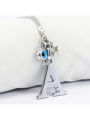 Biuti Metal Nazar Boncuğu Yıldız A Harfli Dikiz Ayna Süsü, Elastik Ipli Hediyelik Yeni Araba Hediyesi