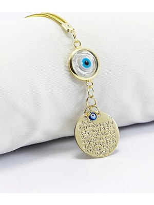 Biuti Çerçeveli Cam Saydam Nazar Boncuğu Küçük Metal Ayetel Kürsi Araba Dikiz Ayna Süsü