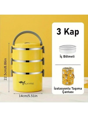 SÜS 3 Gözlü Çelik Desenli Sarı Termal Bento Kutusu Çocuklar Için Şirin