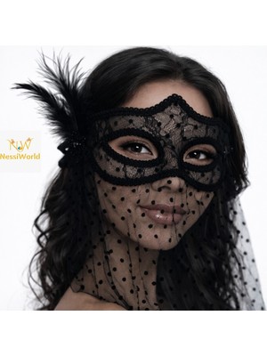 NW NessiWorld Siyah Dantel Tüllü Peçeli Parti Maskesi