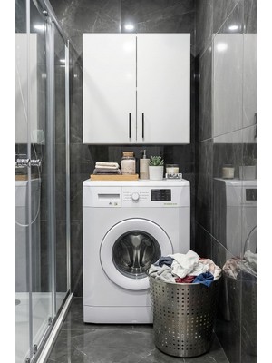 Bagax Çamaşır Makinesi Üstü Kapaklı Duvar Dolabı | Banyo Düzenleyici Üst Modül | Banyo Dolabı 60X60X31.5
