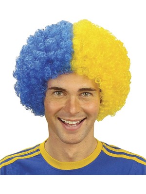 NW NessiWorld Sarı Lacivert Kıvırcık Afro Bonus Peruk Taraftar Bonus Saç