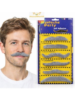 NW NessiWorld 6’lı Yapışkanlı Gri Parti Bıyık Seti – Farklı Modeller