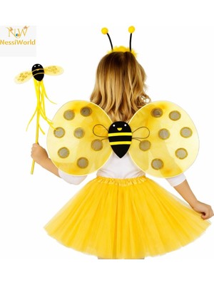 NW NessiWorld Sarı Renk Arı Kanadı Kostüm Seti (Tütü, Kanat, Taç, Asa)