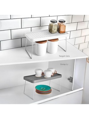 SÜS Mutfak Düzenleyici Raf, Tezgah Üstü Organizeri, 30X14X15 Cm, Baharatlık ve Tabak Rafı, Dolap Içi Kullanıma Uygun (Beyaz, Küçük)
