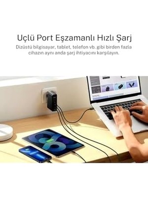 SÜS 140W Şarj Adaptör Telefon Laptop Destekli 3 Type-C + 1 USB 140W Gan Turbo Hızlı Şarj