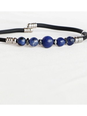 Biuti Sodalit Doğal Taşlı Kauçuk Erkek Bileklik, Sevgililer Günü Hediyelik Erkek Aksesuar