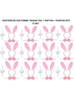 NW NessiWorld Pembe Tavşan Kostüm Seti – Taç, Papyon, Ponpon (12’li Paket)