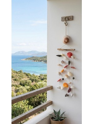 Fi Hediyelik Doğal Deniz Kabuklu El Yapımı Duvar Süsü Bohem Driftwood Dekoratif Askı