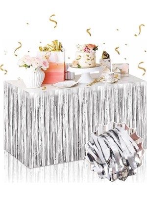 NW NessiWorld Gümüş Metalize Masa Eteği 275X75 cm – Kendinden Yapışkanlı