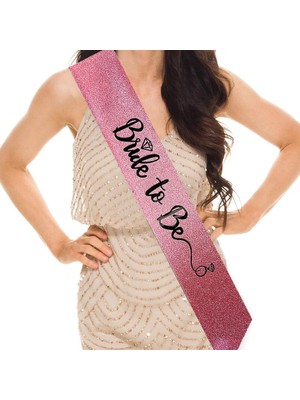 NW NessiWorld Pembe Üzeri Siyah Italik Alyanslı Bride To Be Yazılı Simli Işıltılı Kuşak Kemer 10X80 cm