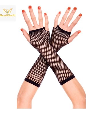 NW NessiWorld Siyah Renk Uzun File Eldiven - Örgü Eldiven Siyah Renk