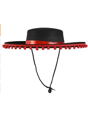 NW NessiWorld Kırmızı Ponponlu Siyah Renk Çocuk Ispanyol Şapkası