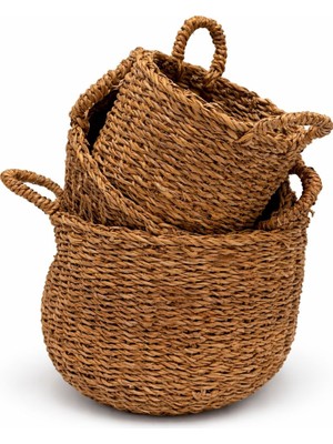 Parla Hasır 3'lü Kulplu Sepet