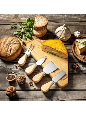 SÜS Premium 4'lü Peynir Bıçağı Seti, Paslanmaz Çelik Bıçaklar ve Meşe Saplı, 12.5 cm Uzunluk, Peynir ve Tereyağı Için Mutfak Araçları