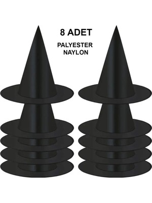 NW NessiWorld Nessiworld 8 Adet Siyah Cadı Şapkası – Yetişkin & Çocuk Kostüm Aksesuarı