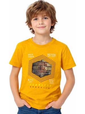 Tanem Erkek Çocuk Kaplan Desenli Şekil Değiştiren Turuncu Renk Tişört