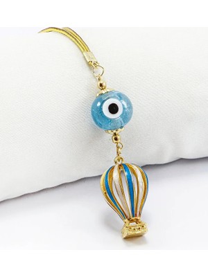 Biuti Altın Kaplama Uçan Balon Mavi Cam Nazar Boncuğu Dikiz Ayna Süsü, Tarz Yeni Araba Hediyesi