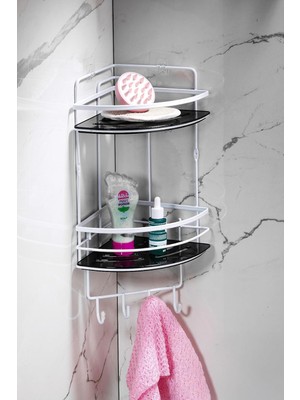 SÜS Yapışkanlı Ömür Boyu Paslanmaz Kristal Ayarlanabilir Raf Banyo Düzenleyici Şampuanlık Lk-02 Bsbk