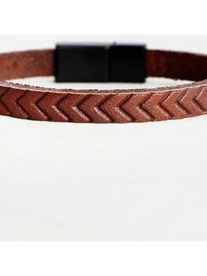 Biuti Taba Rengi Desen Baskılı Hakiki Deri Erkek Bileklik Mıknatıslı, Sevgililer Günü Hediyelik