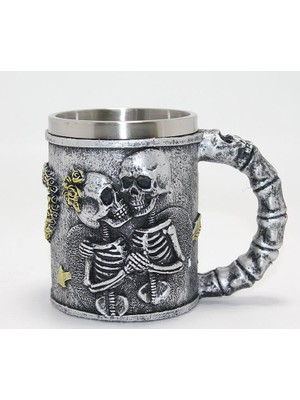 EkoAlışverişDünyam Sonsuz Aşk Iskelet Tasarımlı 3D Kabartmalı Çelik Kupa Bardak