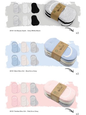 NW NessiWorld 6'lı Silikonlu Babet Penye Çorap 30101 Mavi Ekru Gri