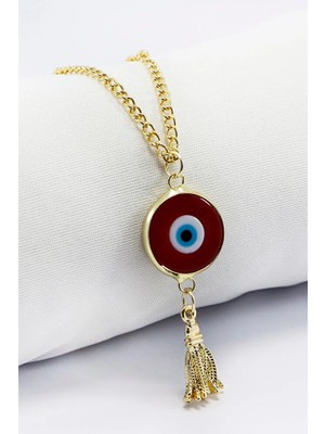 Biuti Metal Püsküllü El Yapımı Kırmızı Cam Nazar Boncuğu Araba Dikiz Ayna Süsü