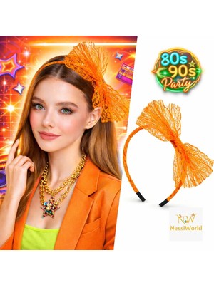NW NessiWorld 80’ler 90’lar Neon Turuncu Dantel Taç Fiyonklu