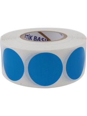 SÜS Pp Opak Daire Işaretleme Etiketi Rulo Etiket, 30MM x 30MM Çap 1000 Adet, Yuvarlak Mavi Renkli Zemin Baskılı Kontrol Etiketi, Endüstriyel ve Masaüstü Barkod Yazıcılar ile Uyumludur. (Mavi)