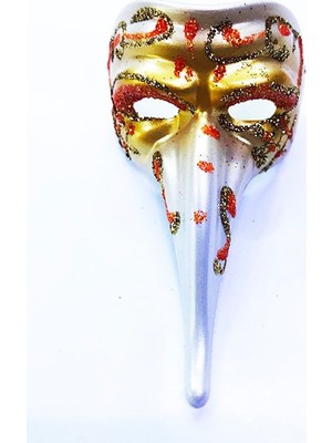 NW NessiWorld Turuncu Renk Işlemeli Seramik Malzemeden Imal Venedik Uzun Maske Magnet