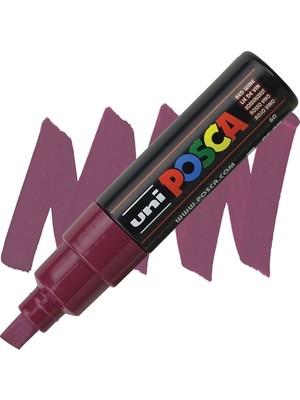 Uni-Ball Posca Boyama Kalemi 8.0 Su Bazlı Poster Markörü Şarap Kırmızı PC-8K (6 Lı Paket)