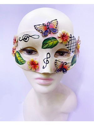 NW NessiWorld Kelebek ve Çiçek Işlemeli Venedik Maskesi Kırmızı Renk 10X18 cm