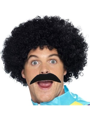 NW NessiWorld Siyah Scouser Erkek Kısa Peruk 120 gr ve Bıyık Seti