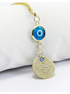 Biuti Çerçeveli Turkuaz Cam Nazar Boncuğu Küçük Metal Ayetel Kürsi Araba Dikiz Ayna Süsü