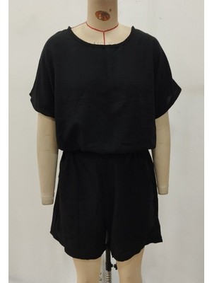 Infivento Kadın Kısa Kollu Yuvarlak Yakalı Ithal Keten Bluz ve Short Ikili Takım