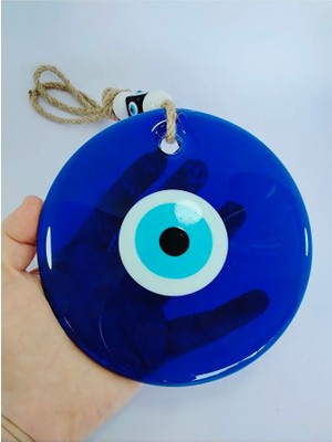 Ennea Büyük Nazar Bocuğu 14CM El Yapımı Cam Boncuk Hasır Ipli Duvar Dekoru