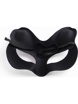 NW NessiWorld Siyah Renk Süet Kaplama Üzeri Pembe Sarı Simli Kedi Maskesi 17X14 cm