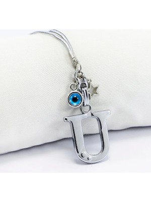 Biuti Metal Nazar Boncuğu Yıldız Y Harfli Dikiz Ayna Süsü, Elastik Ipli Hediyelik Yeni Araba Hediyesi