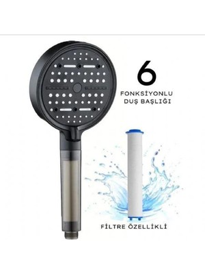 deyhome 6 Fonksiyonlu Filtreli Duş Başlığı + 3 Adet Yedek Filtre – Yüksek Basınçlı, Su Arıtmalı, Klor ve Kireç Önleyici El Duşu