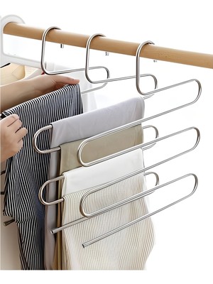 Gül Home Dolap Içi 5 Katlı Metal Krom Pantolon Askısı 2'li Set - Yer Tasarrufu Sağlayan Şal Eşarp ve Kravat Düzenleyici