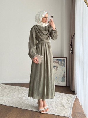 RFK Butik Kadın Twing Volanlı Yeni Sezon Elbise - Yeşil