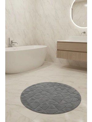 Çelebihome Gri Pamuk Banyo Paspası Makinede Yıkanabilir Kaymaz Taban Su Emici Yuvarlak Banyo Paspası