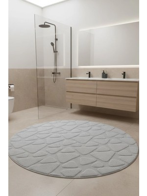 Çelebihome Beyaz Pamuk Banyo Paspası Makinede Yıkanabilir Kaymaz Taban Su Emici Yuvarlak Banyo Paspası