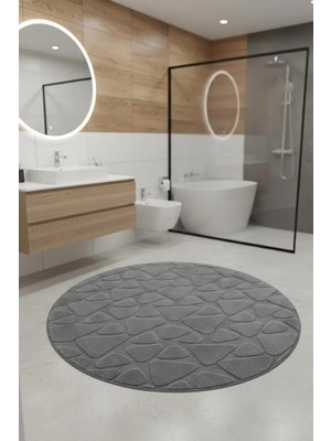 Çelebihome Gri Pamuk Banyo Paspası Makinede Yıkanabilir Kaymaz Taban Su Emici Yuvarlak Banyo Paspası