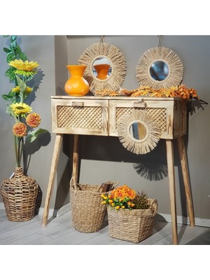 Feyza Design Yüksek Kaliteli Bej Ahşap Çekmeceli Dresuar