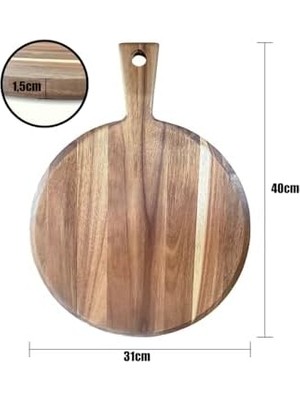 SÜS Akasya Saplı Yuvarlak Sunum ve Kesme Tahtası - Akasya Peynir Sunum Tahtası 40 * 31 * 1.5cm