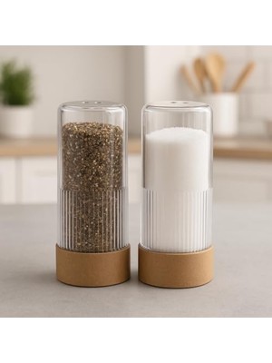 SÜS Şeffaf Akrilik Ikili Baharatlık – Modern Tasarım Tuzluk ve Biberlik Seti, Mutfak Masası Baharat Düzenleyici