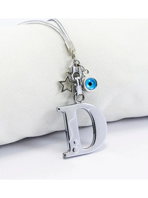 Biuti Metal Nazar Boncuğu Yıldız D Harfli Dikiz Ayna Süsü, Elastik Ipli Hediyelik Yeni Araba Hediyesi